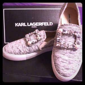 Karl Lagerfeld Paris slip on shoes in cream/blue